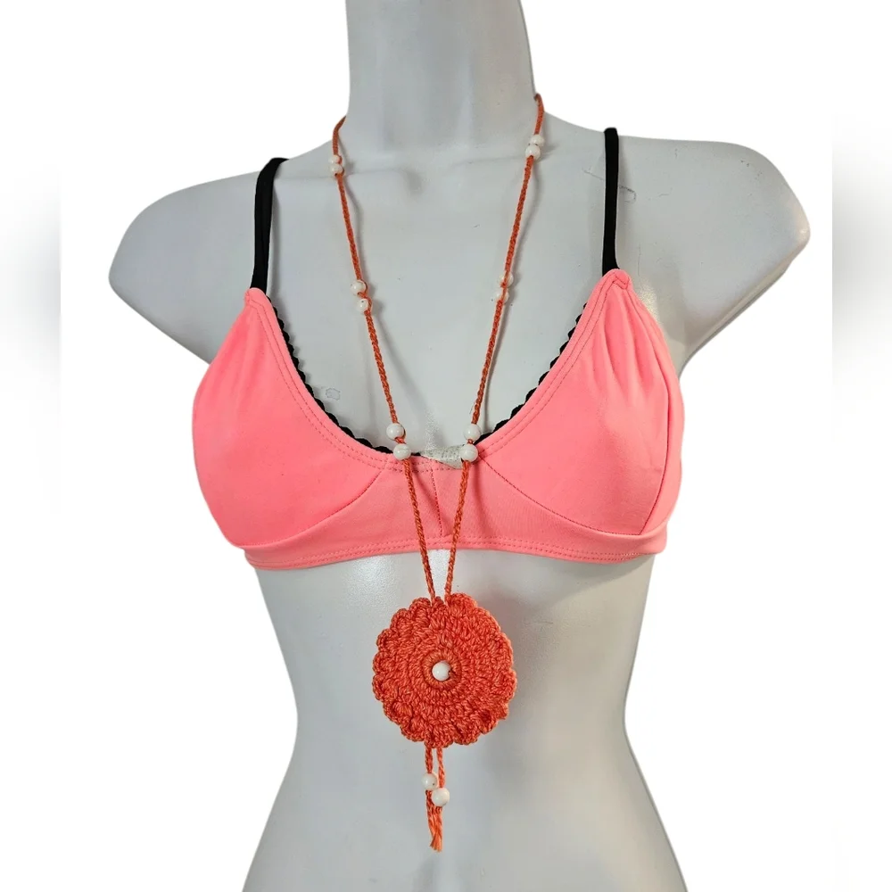 HANDMADE CROCHET Orange Necklace - Picture 3 of 4